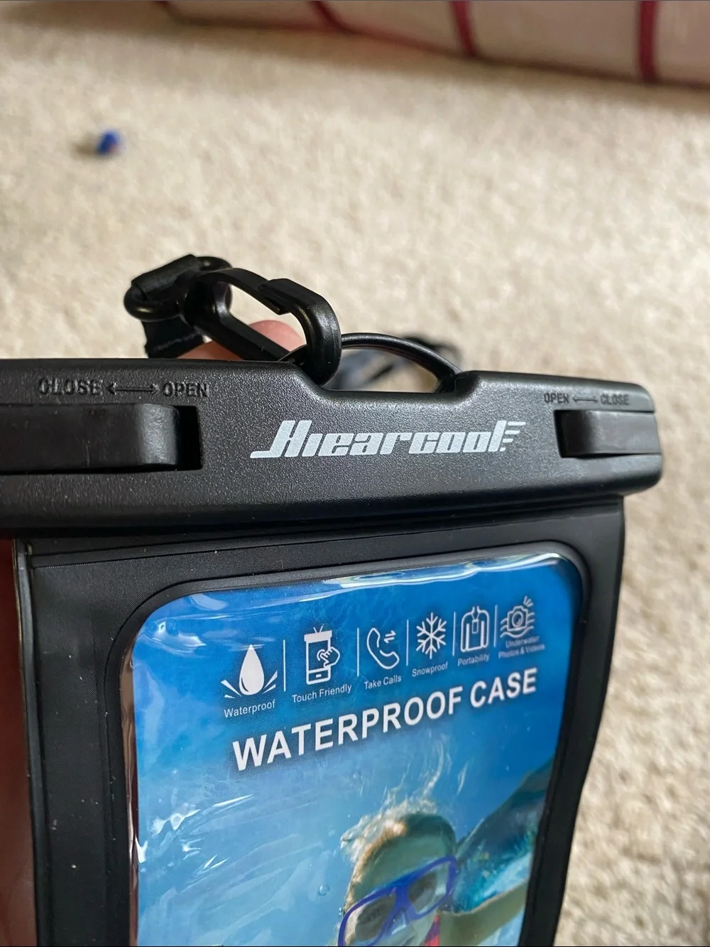 Waterproof Phone Pouch with Lanyard - Black & Blue
